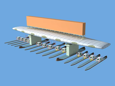 Large Orange Billboard With Support Structure And Multiple Charging Stations Below 3d model