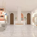 Modern Clothing Store Interior With Arched Doors Marble Floor And Hanging Clothes