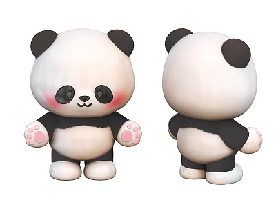 Cute Panda Decorative Ornament Set Adorable Black White Design Pink Cheeks Front Back Views 3d model