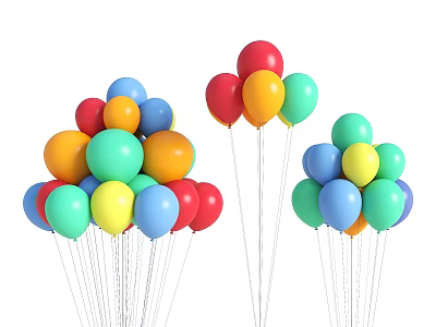 Multiple Bunches of Colorful Balloons with Bright Hues for Party Celebrations 3d model