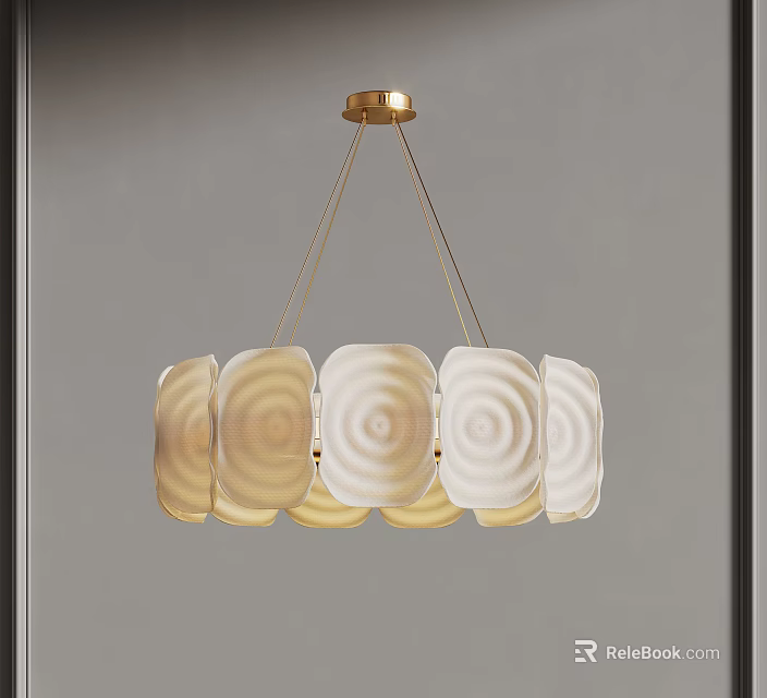 Modern Gold Base Chandelier With Circular Frosted Glass Shades And Soft Ambient Lighting 3d model 