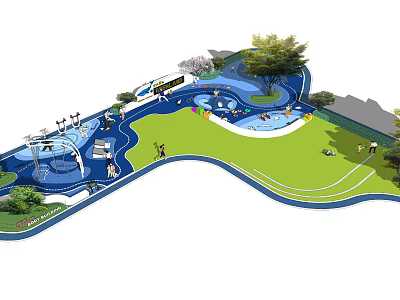 Children's Playground Design With Play Structures Green Lawn Trees And Activity Areas 3d model