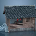 Chinese Ancient Architecture With Gray Tiled Roof Red Lanterns Wooden Structure And Carved Window