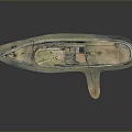 Vintage Old Wooden Boat Featuring Small Cabin Brown Yellow Hull And Water Reflection
