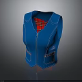 Blue Casual Vest With Front Zipper And Red Plaid Lining Pockets