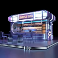 Modern Simple Bar Booth with Neon Lights Bar Counter and Chairs