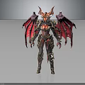 Mythical Warrior Character With Red Black Wings Horns And Golden Armor Design
