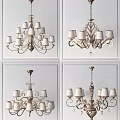 Classical Style Chandeliers With Multiple White Lampshades And Decorative Metal Frames 3d model