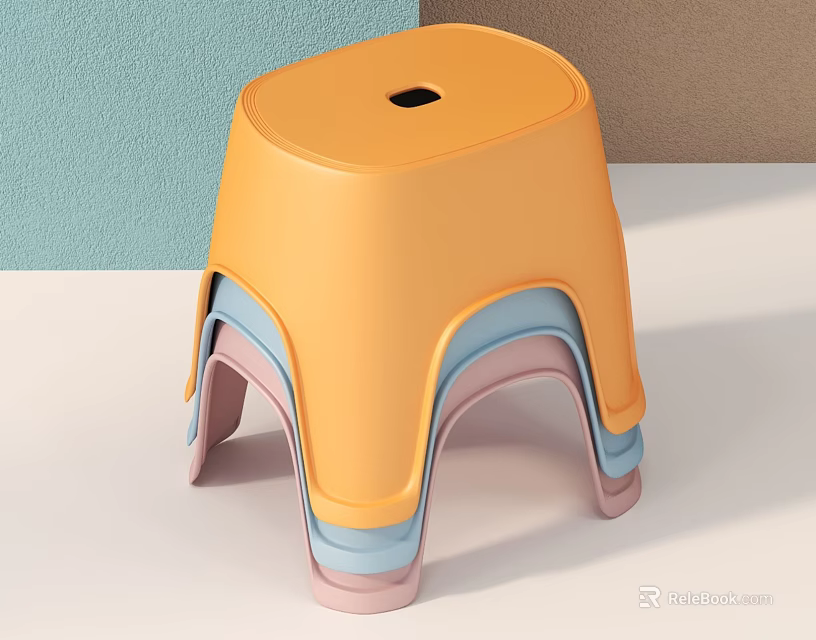 Orange Stackable Kids Plastic Stool With Multicolor Layers For Home Use 3d model