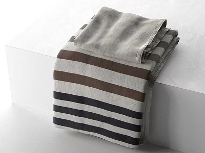 Folded Striped Towel With Gray Brown Black Stripes On White Surface 3d model