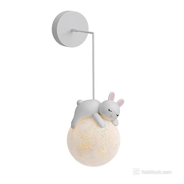 Cute Rabbit Shaped Wall Lamp With Glowing Moon Like Sphere Design 3d model