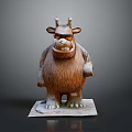 Artistic Furry Horned Monster Sculpture With Detailed Design On Square Base
