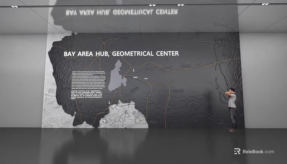 Bay Area Hub Geometrical Center Large Wall Map With Person Viewing Details 3d model 