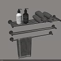 Black Bathroom Rack with Rolled Towels Liquid Soap Bottles and Hanging Towel Bar