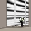 White Blinds Window Sill With Black Vase White Flowers And Books