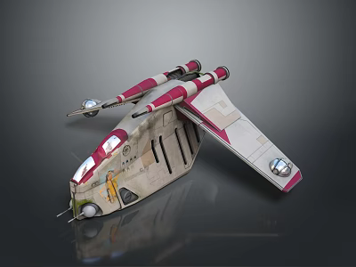 Sci-Fi Spaceship Featuring Red White Color Scheme Wing Structure And Engine Details 3d model