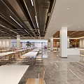 Spacious Cafeteria Interior with White Tables and Brown Chairs Neatly Arranged in Bright Open Space