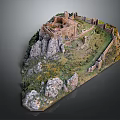 Detailed Ancient Castle Model on Rocky Hill with Grass and Stone Walls