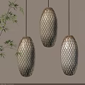 Bamboo Hanging Lanterns With Diamond Weave Design And Warm Yellow Glow