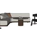Modern Curved Light Gray Sofa with Throw Pillows and Round Coffee Table Set 3d model
