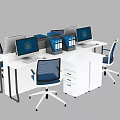 Modern Office Desk With Partition Dividers Computer Monitors And Ergonomic Chairs