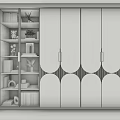 Modern Dark Colored Wardrobe with Round Patterns Metal Handles and Open Display Shelves