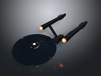 Black Disc Shaped Spaceship Model With Twin Engines And Orange Lights 3d model