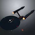 Black Disc Shaped Spaceship Model With Twin Engines And Orange Lights