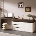 Modern Dressing Table With Mirror Drawers Cabinets Floor Lamp And Decorative Items