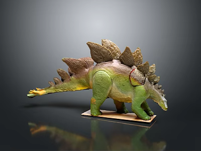 Stegosaurus Dinosaur Model With Green Body Brown Back Plates And Yellow Tail On Base 3d model
