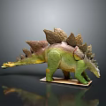 Stegosaurus Dinosaur Model With Green Body Brown Back Plates And Yellow Tail On Base