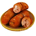 Grilled Sausages Served on Yellow Plate with Sliced Portions and Juicy Meat Inside