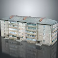 Cartoon Multi Story Apartment Building Scene With Gray Roof Beige Walls Windows And Reflection