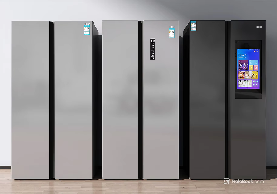 Sleek Silver And Black Refrigerators With Modern Digital Display And Contemporary Design 3d model 