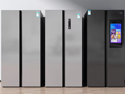 Sleek Silver And Black Refrigerators With Modern Digital Display And Contemporary Design 3d model