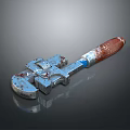 Rusty Metal Wrench Featuring Brown Handle Blue Section On Gray Background With Reflection