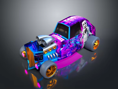 Vibrant Custom Car With Colorful Paint Job Large Engine And Cartoon Character 3d model