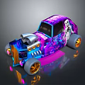 Vibrant Custom Car With Colorful Paint Job Large Engine And Cartoon Character