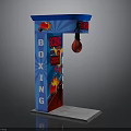 Blue Boxing Stand With Red Punching Ball And Flame Graphics On Platform Base