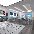 Bright Modern School Learning Space With Computers Tables Stools And Large Digital Displays 3d model