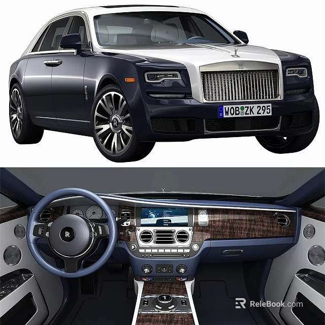 Luxury Blue Sedan Exterior With Chrome Grille And Premium Interior Wood Trim 3d model 