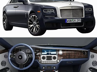 Luxury Blue Sedan Exterior With Chrome Grille And Premium Interior Wood Trim 3d model
