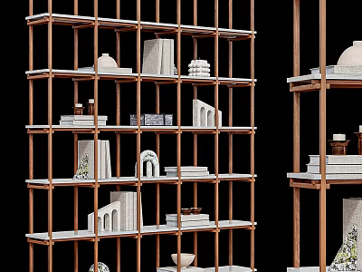 Wooden Storage Shelf Unit with Multiple Shelves Decorative Items Books Vases and Sculptures 3d model