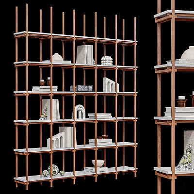 Wooden Storage Shelf Unit with Multiple Shelves Decorative Items Books Vases and Sculptures 3d model