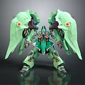 Green Mecha Character Featuring Biological Elements Two Wing Like Structures And Orange Eyes 3d model