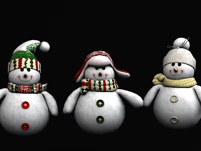 Game Movie Snowman Characters With Various Hats Scarves And Button Details On Black Background 3d model