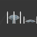 Futuristic Architecture Design Featuring Geometric Blue Domes White Pillars Transparent Sections And Network Structure 3d model