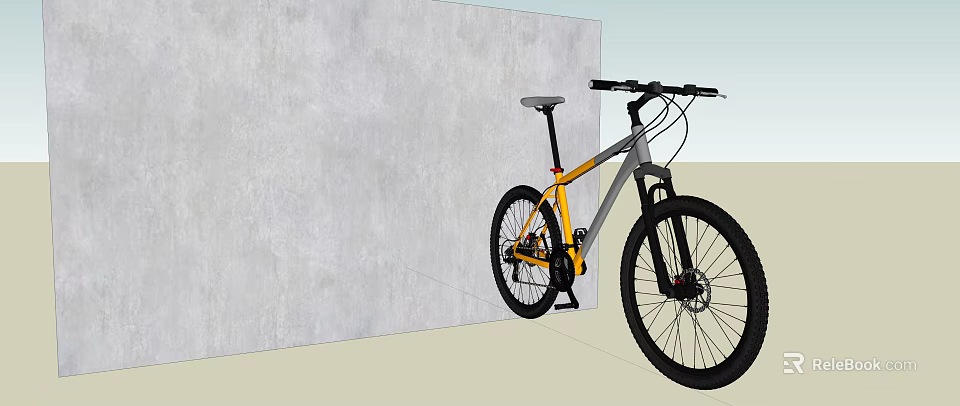Stylish Yellow and Gray Mountain Bicycle Parked Next to Gray Wall 3d model 