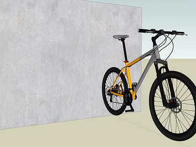Stylish Yellow and Gray Mountain Bicycle Parked Next to Gray Wall 3d model