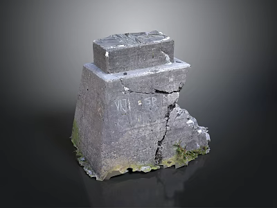Weathered Stone Blocks Stacked In Ancient Structure With Mossy Cracks And Inscriptions 3d model